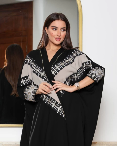 Black Crepe Abaya with Embroidery IB188